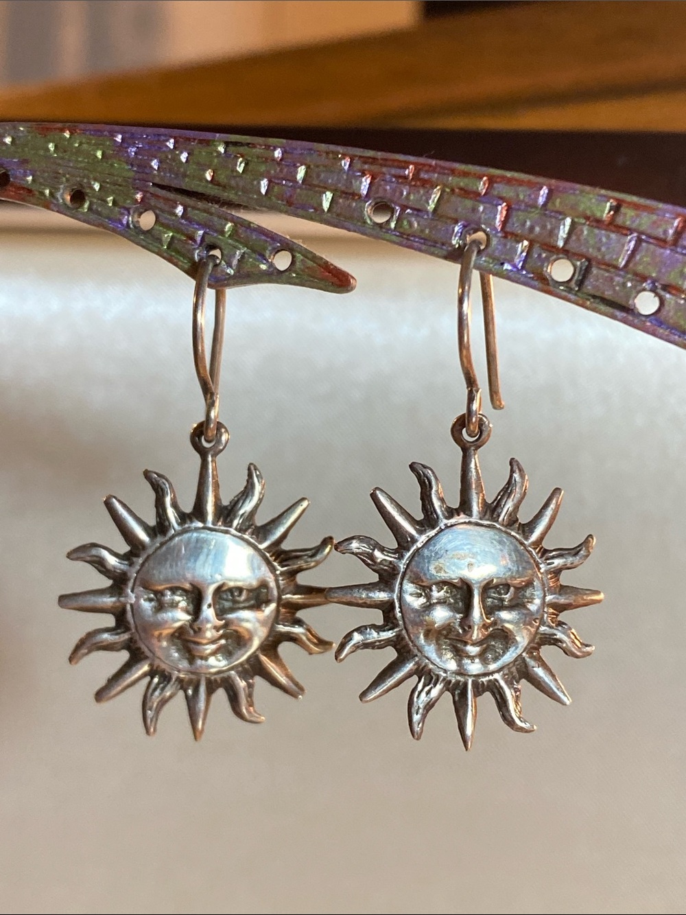 Sterling Silver Celestial Sun Face Earrings 925 PTT 21mm